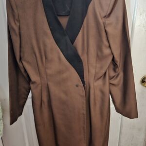 Brown Women's Coat Dress with Contrast Black Lapel